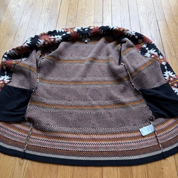 Lucky Brand Size L Multicolor Aztec Inspired Open Front Knit Cardigan Sweater - Picture 10 of 16